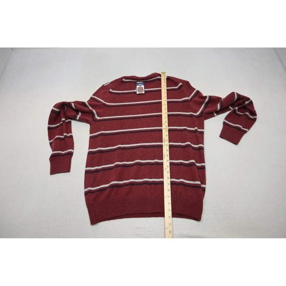 Izod Sweater Mens Large‎ Burgundy Striped Crewneck Cotton Blend Casual NWT